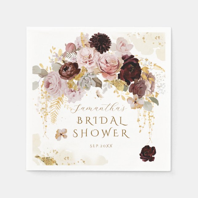 Burgundy Wildflower Garden Floral Bridal Shower Napkins (Front)
