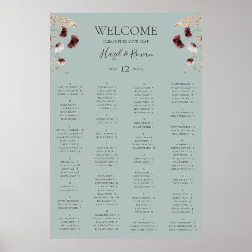 Burgundy Wildflower  Light Teal Seating Chart