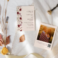 Burgundy Wildflower Photo QR Code Wedding 