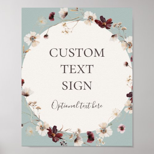 Burgundy Wildflower  Teal Cards  Gifts Custom Poster