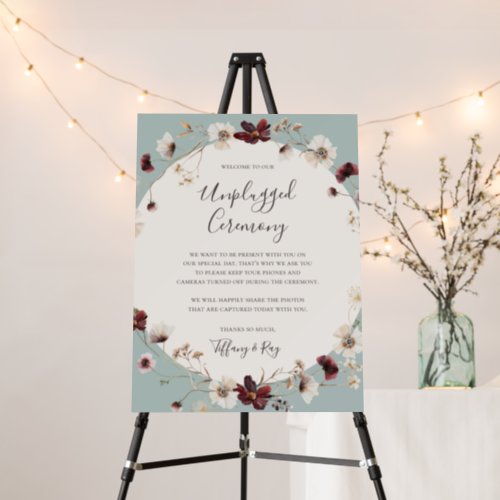 Burgundy Wildflower  Teal Unplugged Ceremony Foam Board