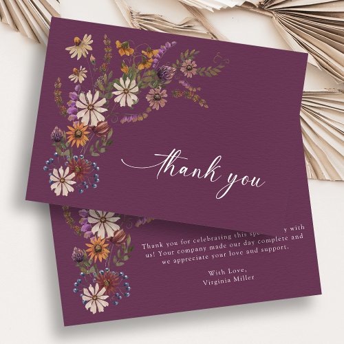 Burgundy Wildflower Thank You Cards