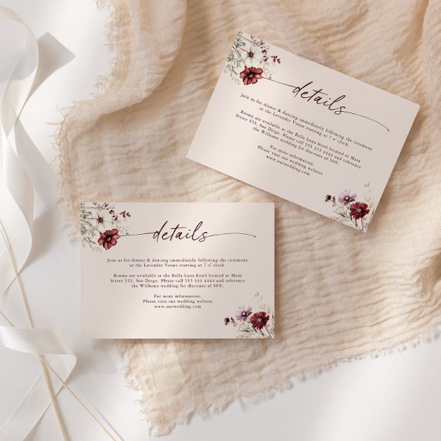 Burgundy Wildflower Wedding Details Enclosure Card (Creator Uploaded)
