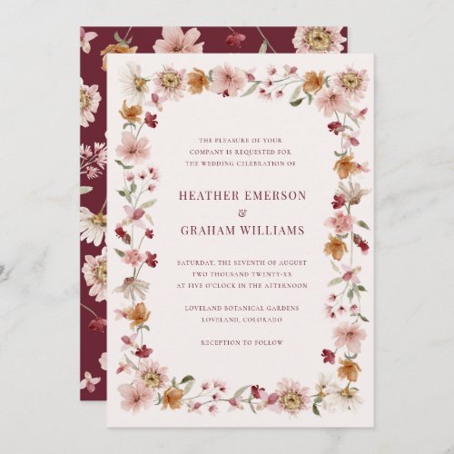 Burgundy Wildflower Wedding Invitation