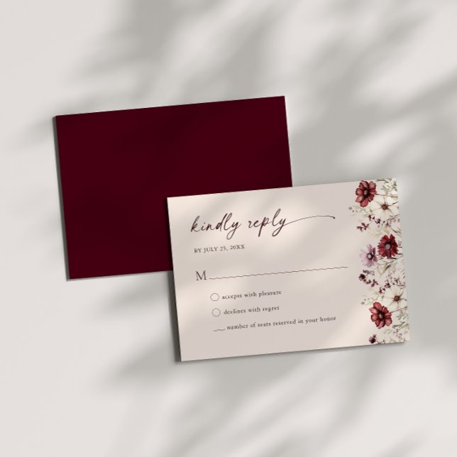 Burgundy Wildflower Wedding RSVP Enclosure Card (Creator Uploaded)