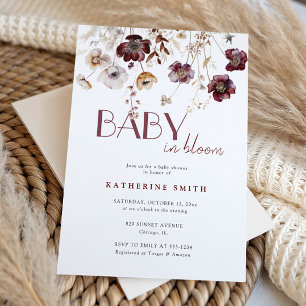 Burgundy Wildflowers Baby In Bloom Baby Shower Invitation