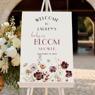 Burgundy Wildflowers Baby Shower Welcome Foam Board