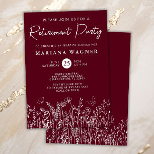 Burgundy Wildflowers Retirement Party Invitation