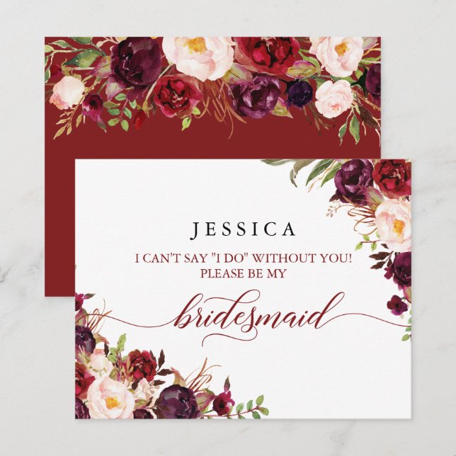 Burgundy Will You Be My Bridesmaid Card (Front/Back)