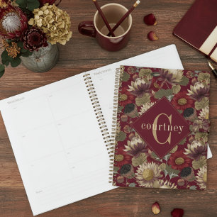 Burgundy William Morris Floral Elegant Monogram Planner