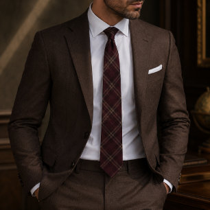 Burgundy Windowpane Plaid Neck Tie
