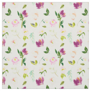 Burgundy Wine and Pink Watercolor Floral Fabric
