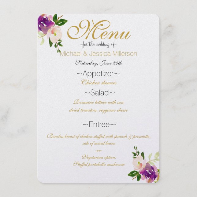 Burgundy Wine and Pink Watercolor Floral Menu (Front)