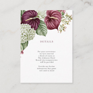Burgundy Wine Anthurium and Hydrangea Wedding Enclosure Card