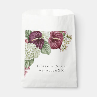 Burgundy Wine Anthurium and Hydrangea Wedding Favor Bag