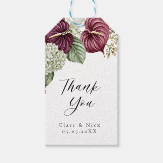 Burgundy Wine Anthurium and Hydrangea Wedding Gift Tags
