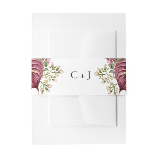 Burgundy Wine Anthurium and Hydrangea Wedding Invitation Belly Band