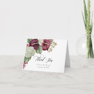 Burgundy Wine Anthurium and Hydrangea Wedding Thank You Card