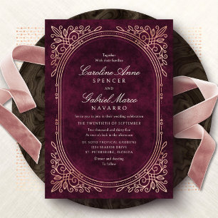 Burgundy Wine Art Deco Wedding Foil Invitation