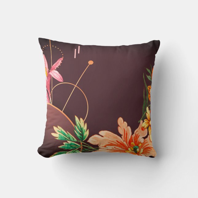Burgundy Wine Artistic Floral Designer Abstract Throw Pillow (Front)