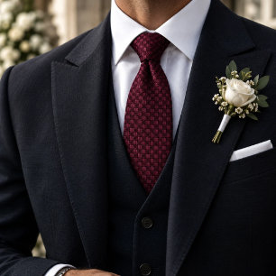 Burgundy Wine Basketweave Silk Texture Solid Neck Tie