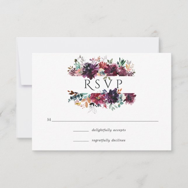 Burgundy Wine Boho Floral Wedding RSVP Card (Front)