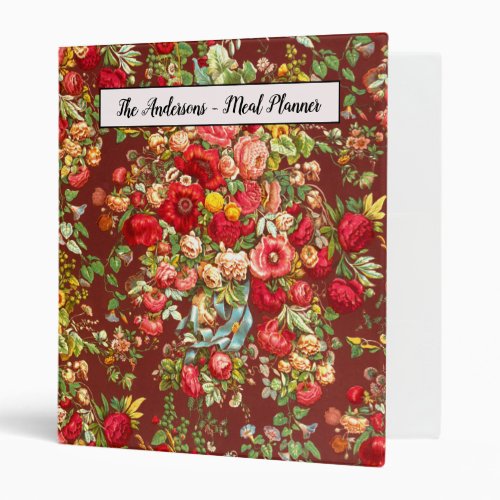 Burgundy Wine Chintz Floral _ Kitchen Organization 3 Ring Binder