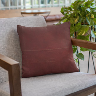 Burgundy Wine Color Vintage Leather Rustic Decor  Throw Pillow
