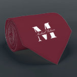 Burgundy Wine | Custom Monogram Wedding Groomsmen  Neck Tie<br><div class="desc">Elevate your wedding day or special occasion look with this Elegant Monogram and Custom Name Neck Tie. This is the ultimate accessory for the groom and his entire wedding party, offering a stylish and sophisticated way to ensure everyone's look is coordinated and personal. Featuring a bold, classic white monogram initial...</div>