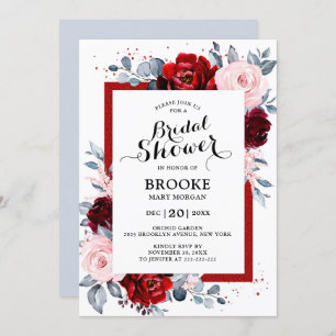 Burgundy Wine Dusty Blue Slate Bridal Shower Invitation