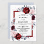 Burgundy Wine Dusty Blue Slate Floral Wedding Invitation