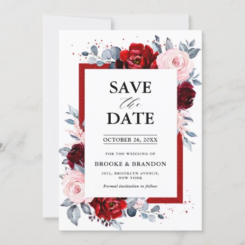 Burgundy Wine Dusty Blue Slate Save the Date