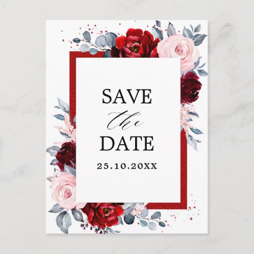 Burgundy Wine Dusty Blue Slate Save the Date Postcard