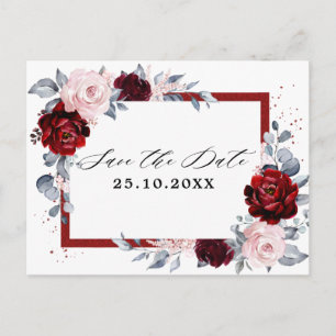 Burgundy Wine Dusty Blue Slate Save the Date Postcard