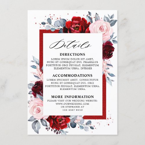 Burgundy Wine Dusty Blue Slate Wedding Details Enclosure Card