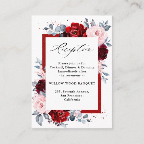 Burgundy Wine Dusty Blue Slate Wedding Reception Enclosure Card
