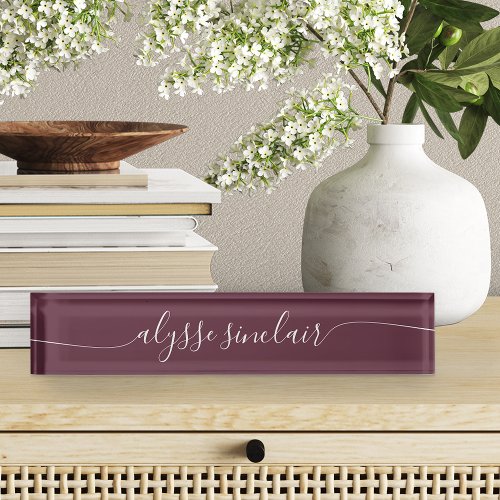 Burgundy Wine Elegant Calligraphy Script Desk Name Plate