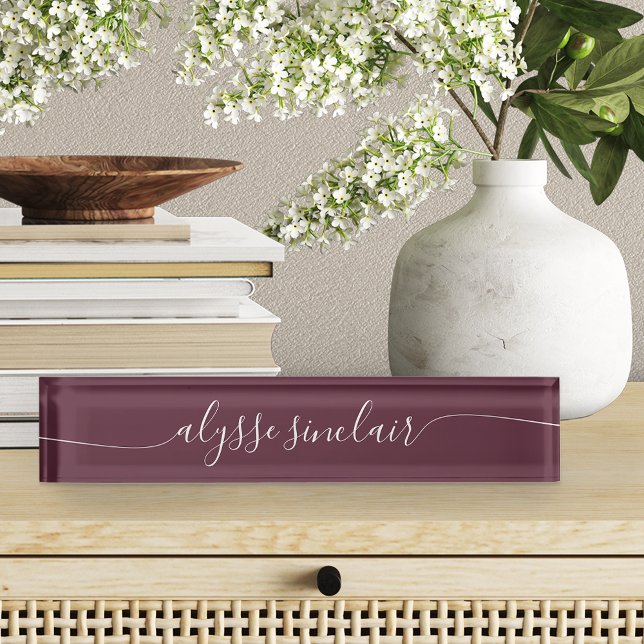 Burgundy Wine Elegant Calligraphy Script Desk Name Plate (Creator Uploaded)