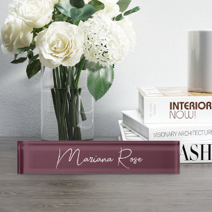 Burgundy Wine Elegant Handwritten Script Desk Name Plate