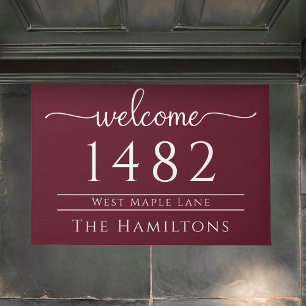 Burgundy wine family name personalized address  doormat