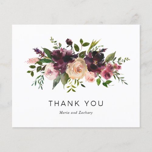 Burgundy Wine Floral Budget Wedding Thank You Card