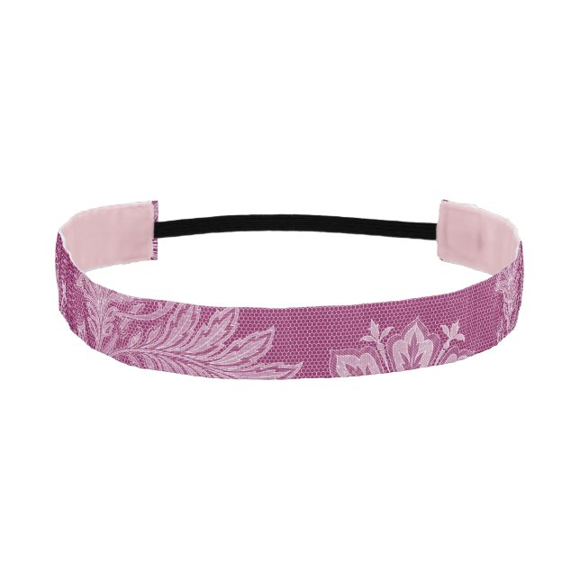 Burgundy Wine Floral Lace Bridal Shower Athletic Headband (Front)