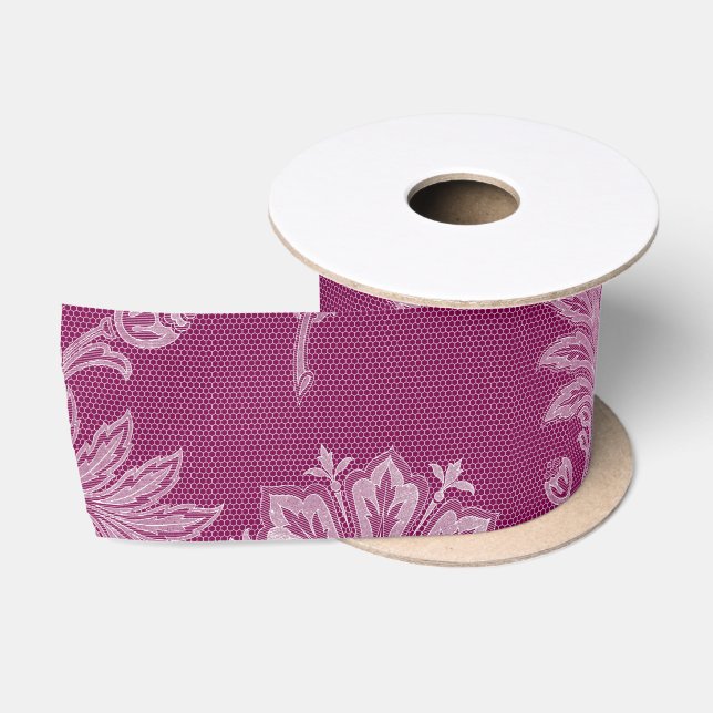 Burgundy Wine Floral Lace Bridal Shower Satin Ribbon (Spool)