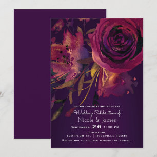 Burgundy Wine Floral Rose Purple Bold Wedding Invitation