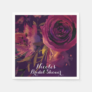 Burgundy Wine Floral Rose Purple Bridal Shower Paper Napkins