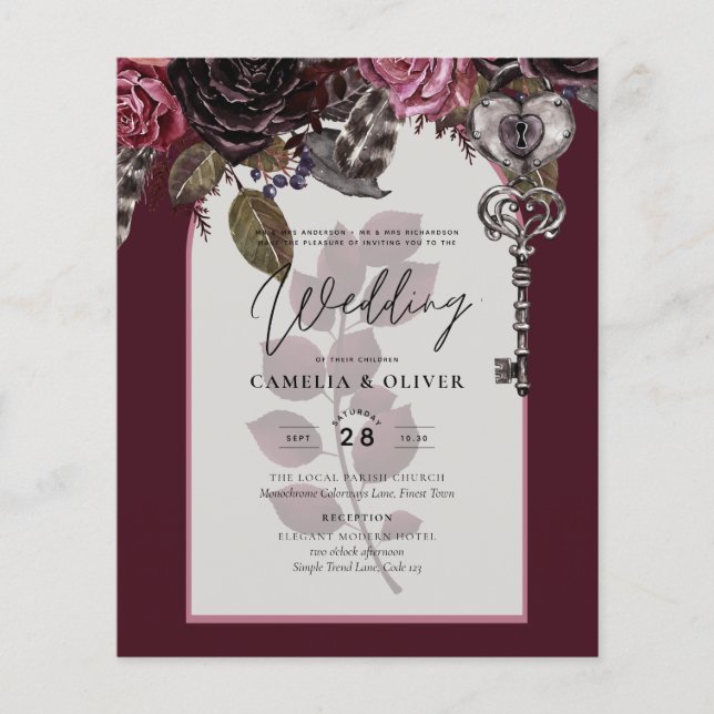 Burgundy Wine Floral Wedding Fall Winter INVITE Flyer (Front)