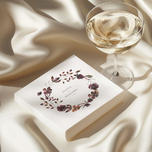 Burgundy Wine Floral Wreath Personalized Wedding Napkins