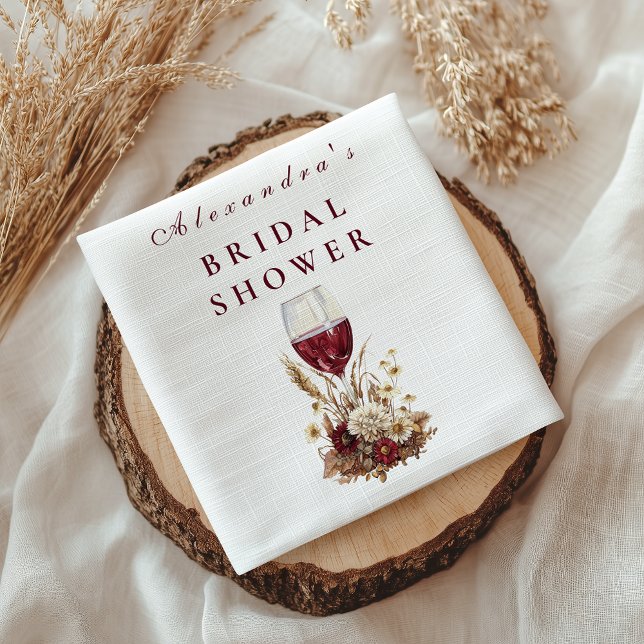 Burgundy Wine Glass Floral Bridal Shower Napkins (Creator Uploaded)