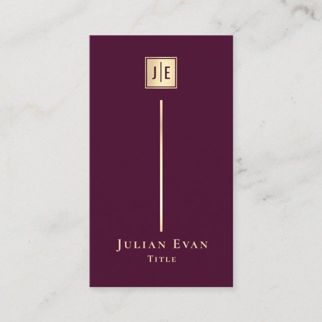 Burgundy Wine & Gold Elegant Luxe Monogram Business Card (Front)