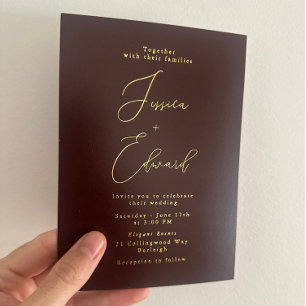 Burgundy Wine & Gold Foil Wedding Invitation